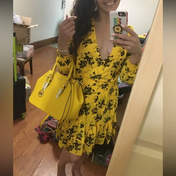 Yellow Floral Michael Kors Midi Dress - Picture 6 of 7